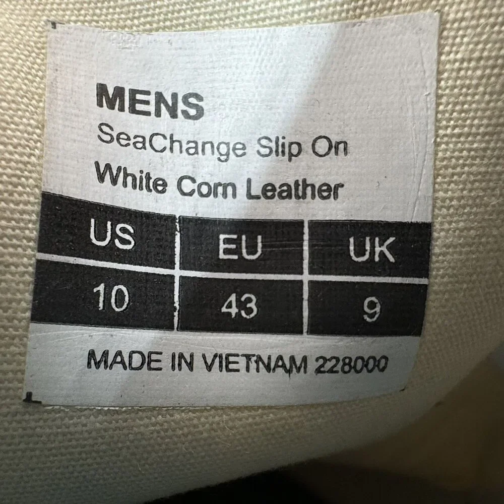 SeaVees Men's Size 10 SeaChange Slip On White Vegan Corn Leather Shoes